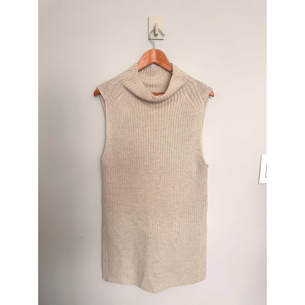 WILFRED | Sleeveless Sweater Tunic Women M Beige 100% Wool Knit Turtleneck Vest